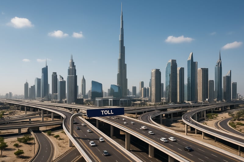 Dubai skyline with modern toll road infrastructure