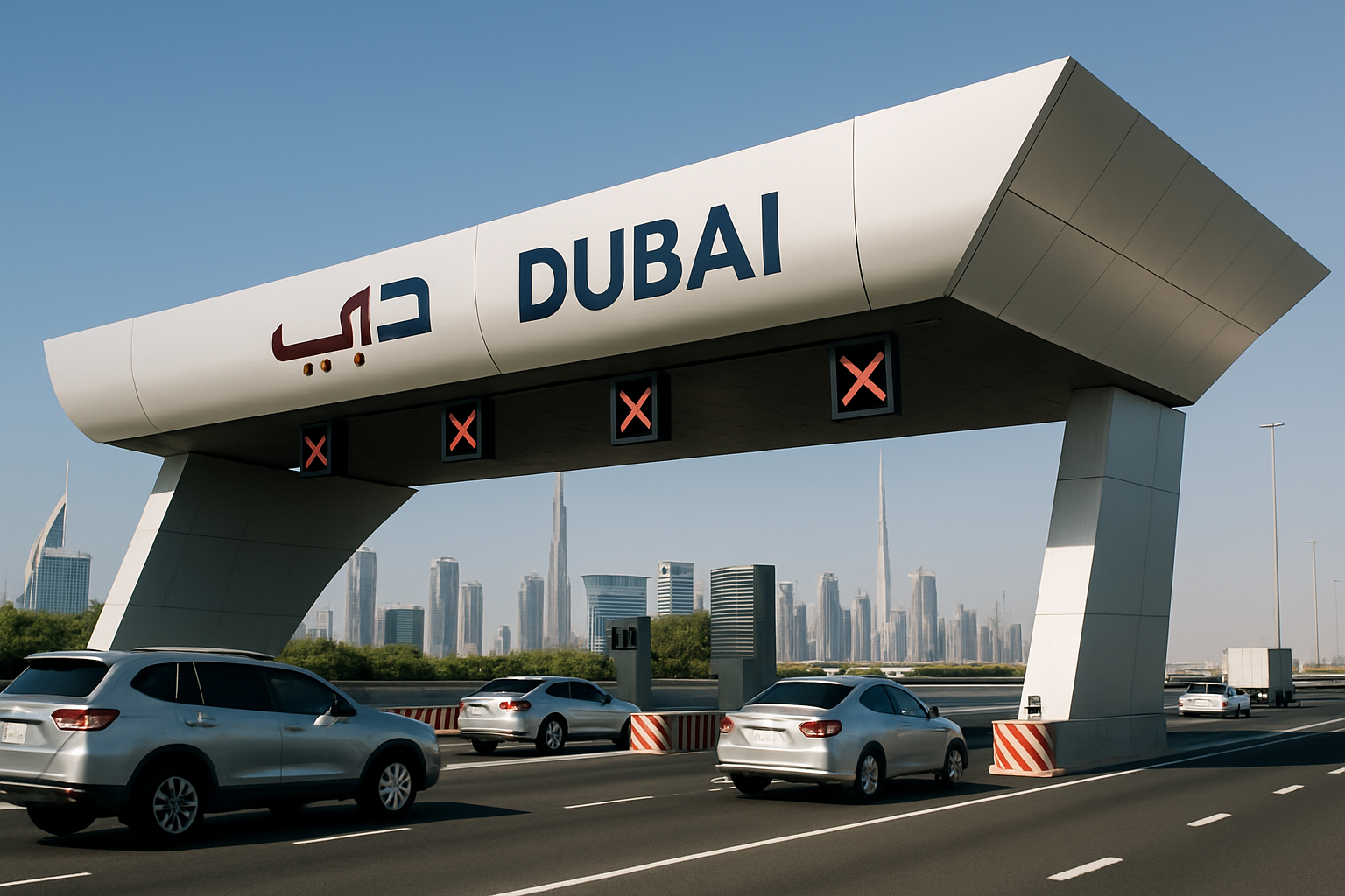 Modern toll gate on Dubai highway