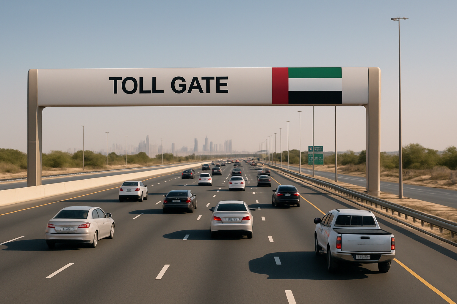 Smooth-flowing traffic on a paid road in UAE