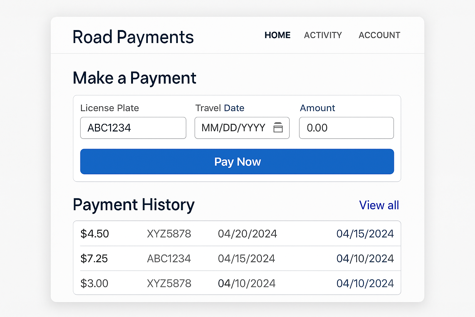 User-friendly online portal for road payments